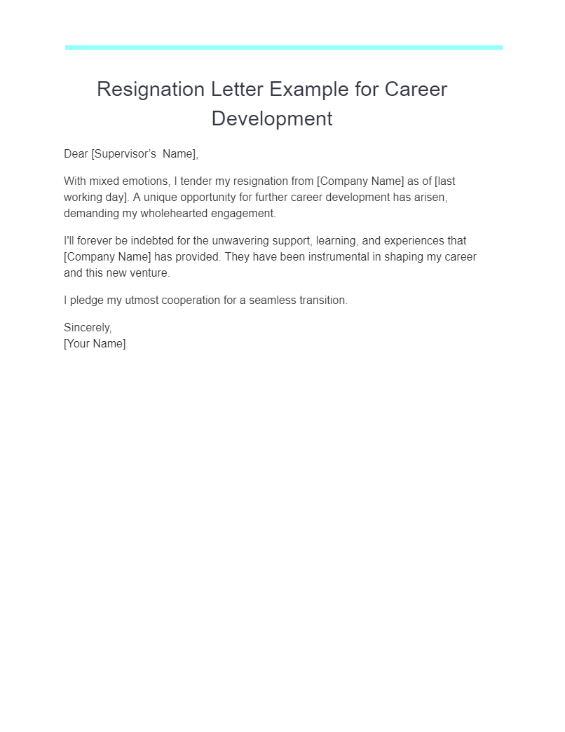 resignation letter example for career development