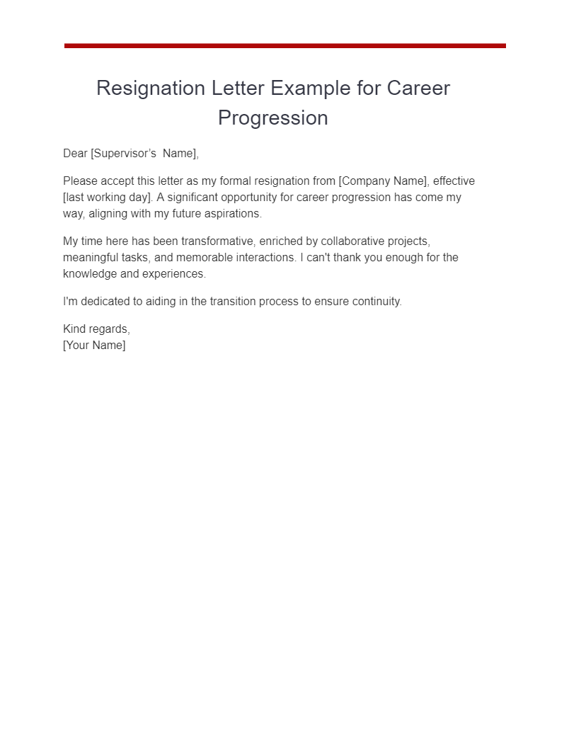 resignation letter example for career progression