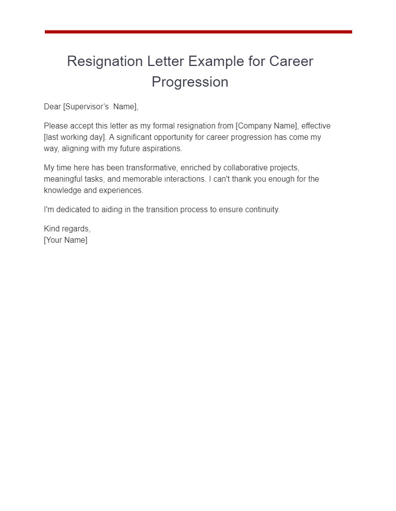 Resignation Letter Example for Career Progression