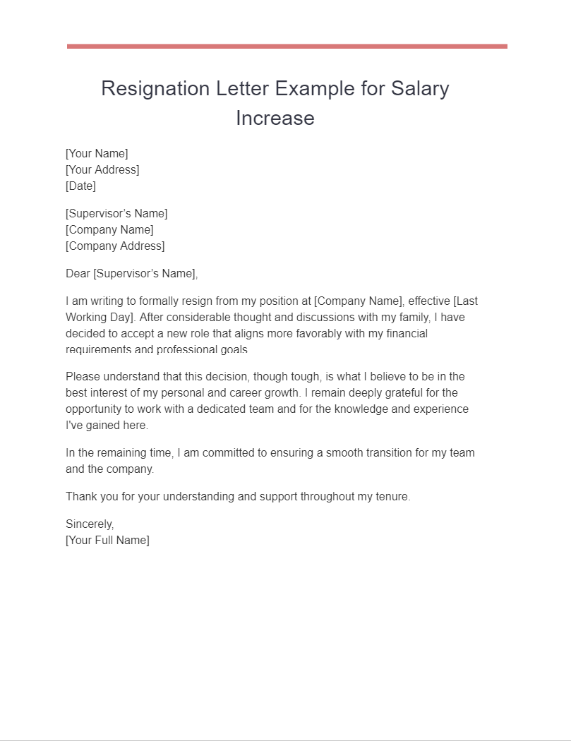 resignation letter example for salary increase