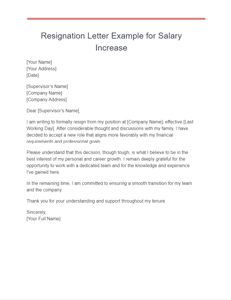 Resignation Letter Example for Salary Increase