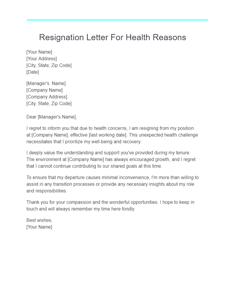 resignation letter for health reasons