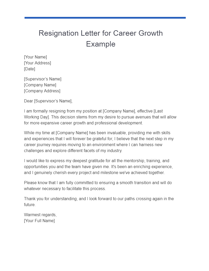 resignation letter for career growth example
