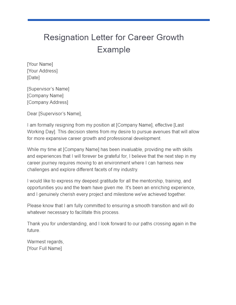 Resignation Letter for Career Growth Example