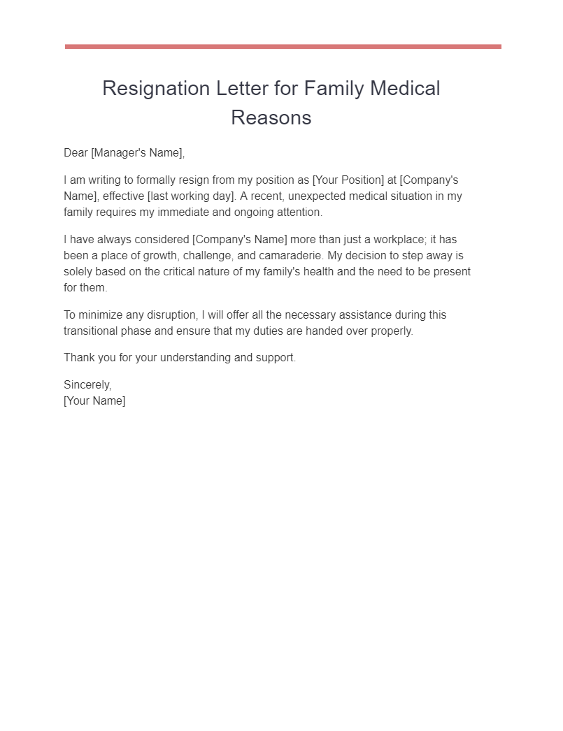 resignation letter for family medical reasons