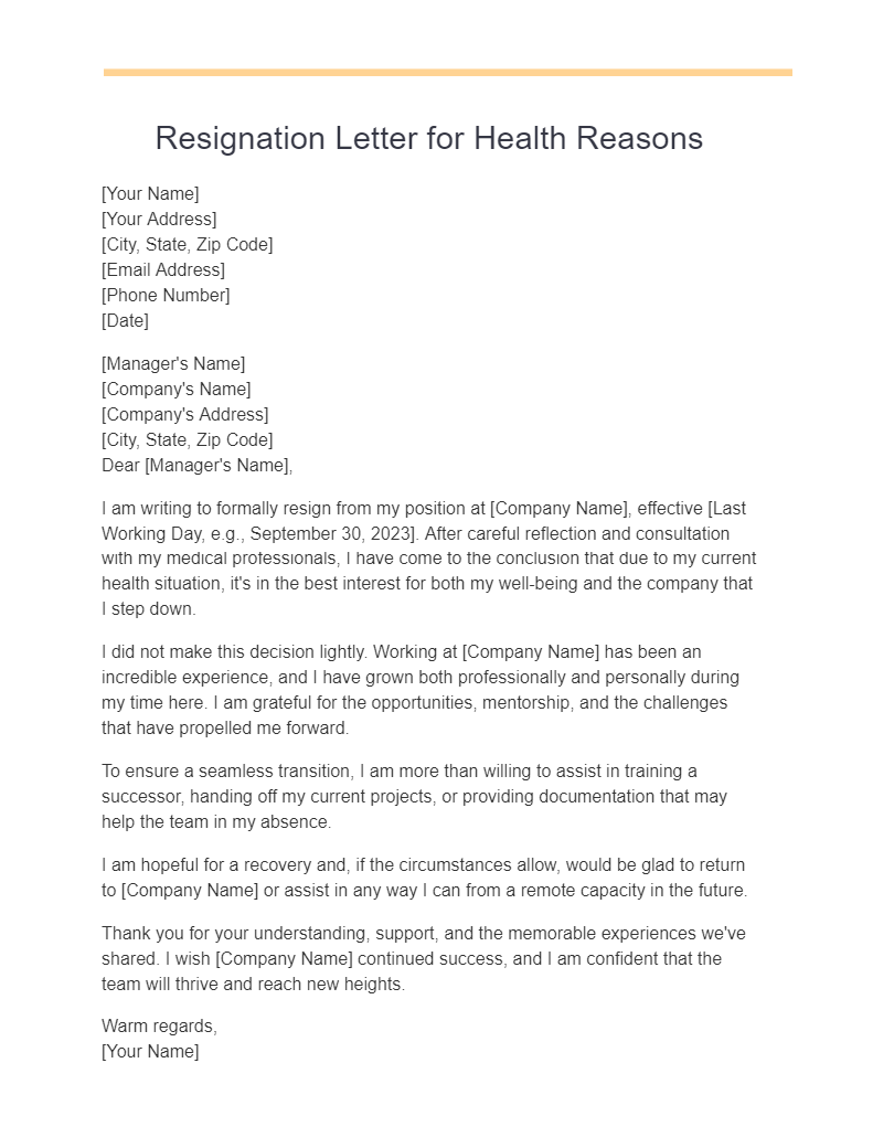 17 Resignation Letter Due To Health Reasons Examples How To Write 