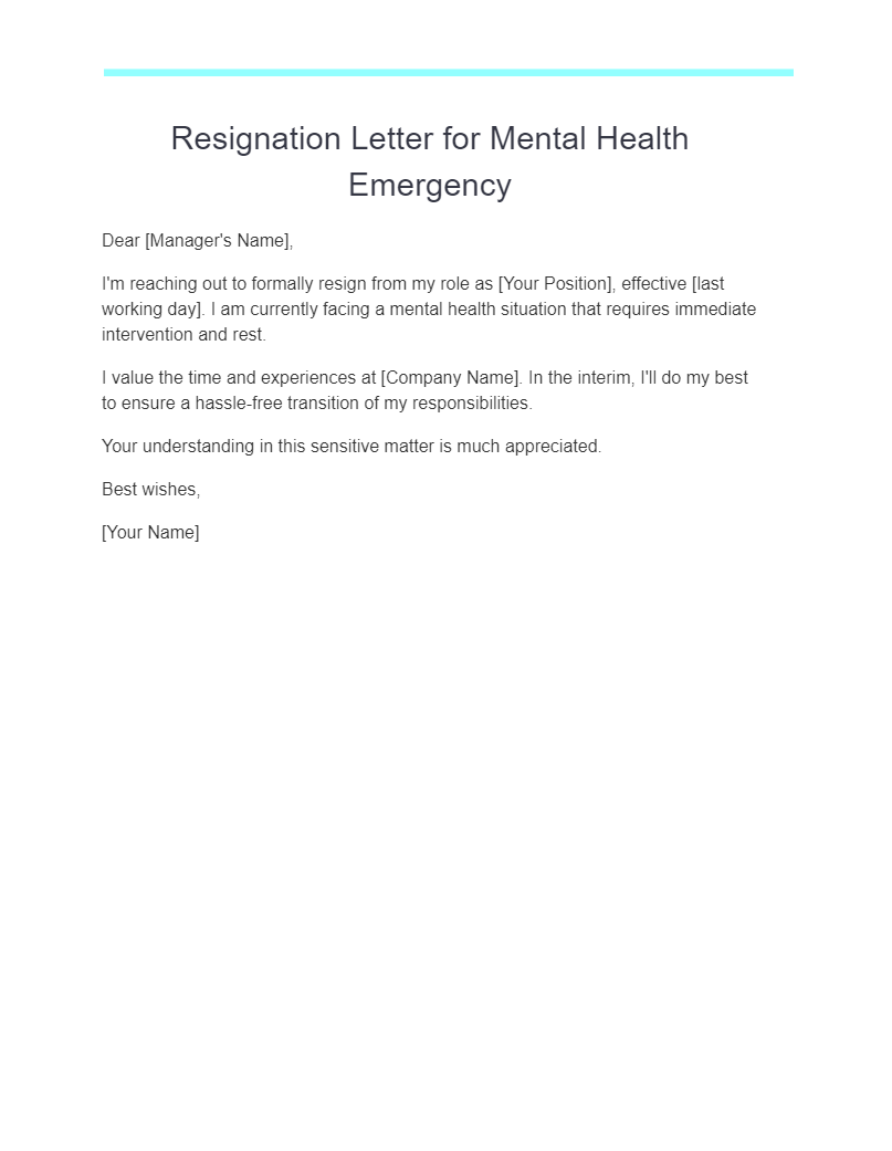 resignation letter for mental health emergency