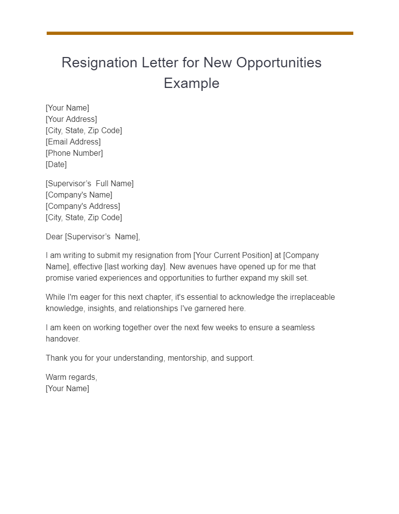 resignation letter for new opportunities example