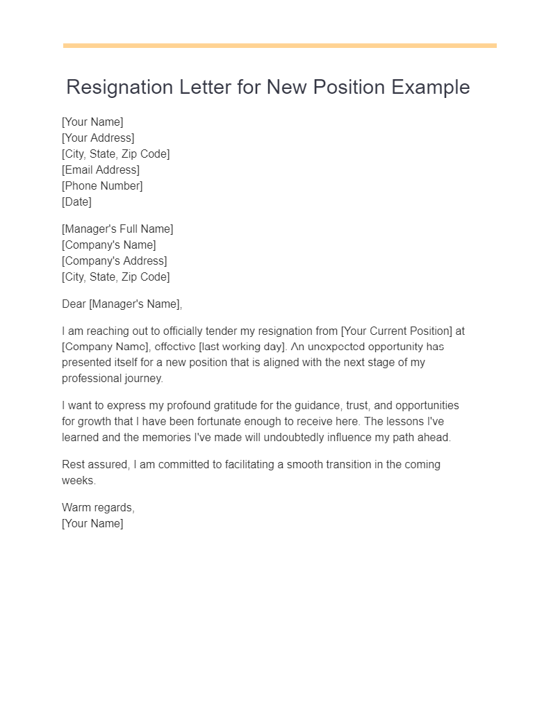 resignation letter for new position example