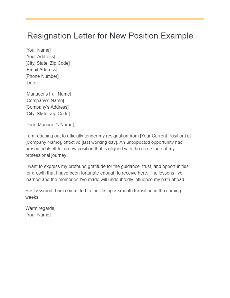 Resignation Letter for New Position Example