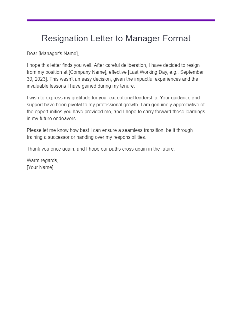 resignation letter to manager format