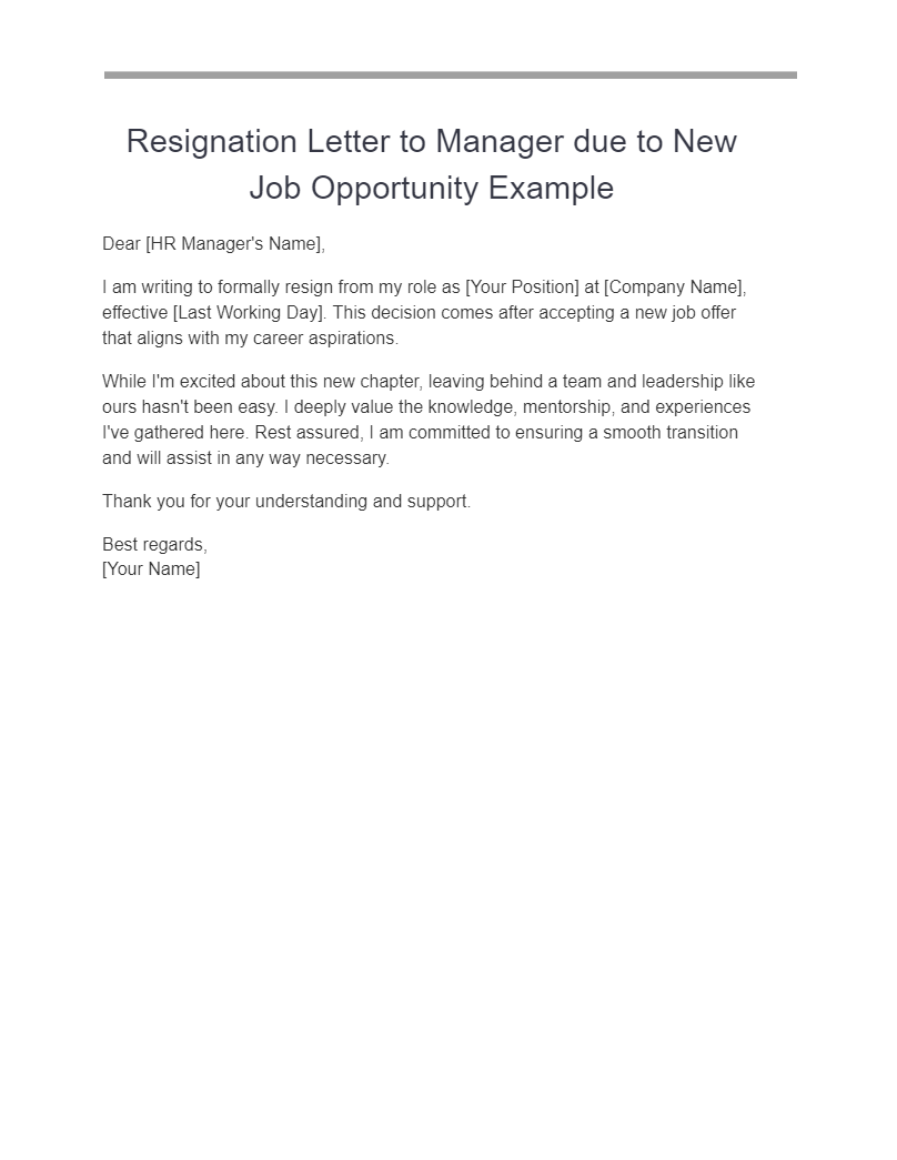 resignation letter to manager due to new job opportunity example