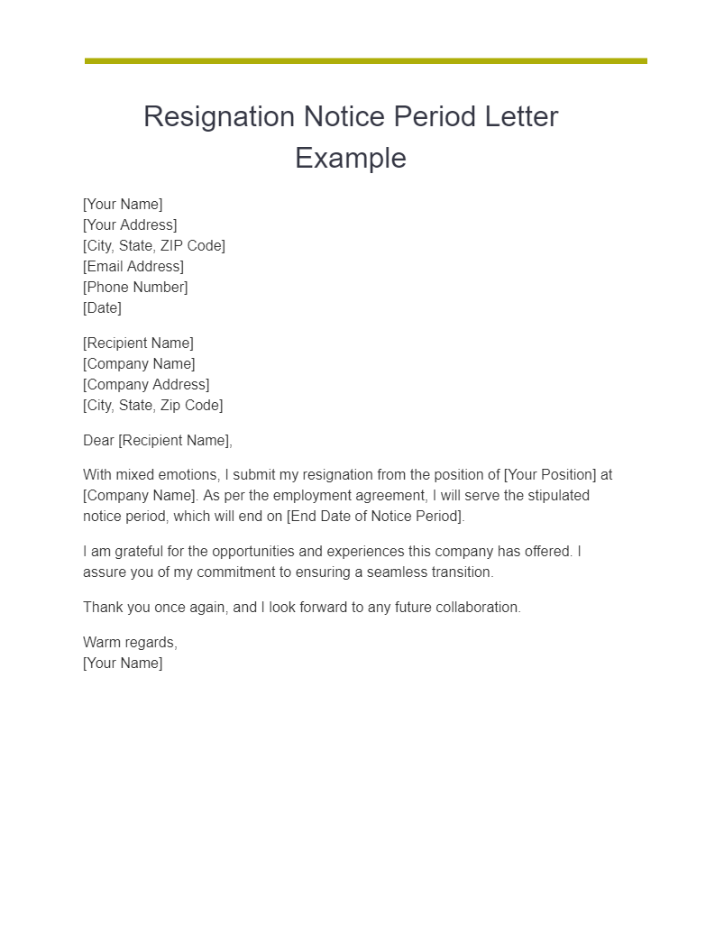 resignation notice period letter example