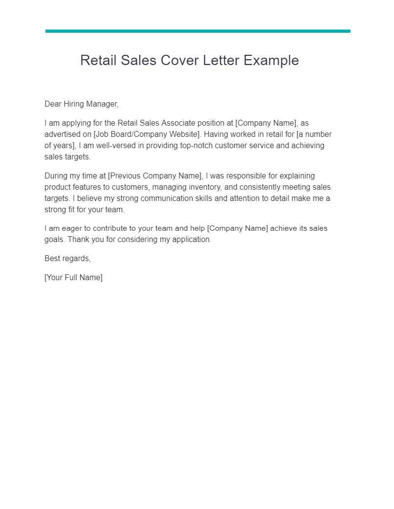 retail sales cover letter example