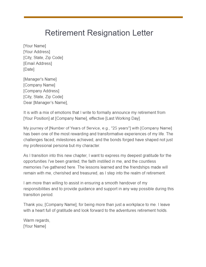 retirement resignation letter