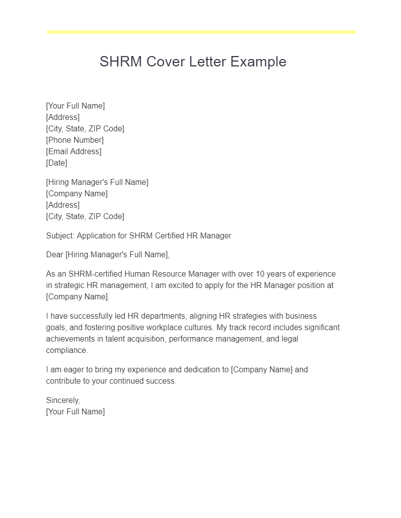 SHRM Cover Letter Example