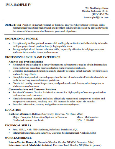 SQL Entry Level Resume Example