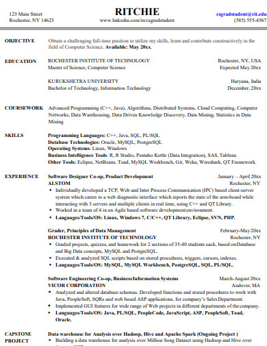 SQL Objective Resume Example
