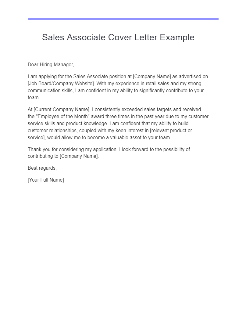 sales associate cover letter example