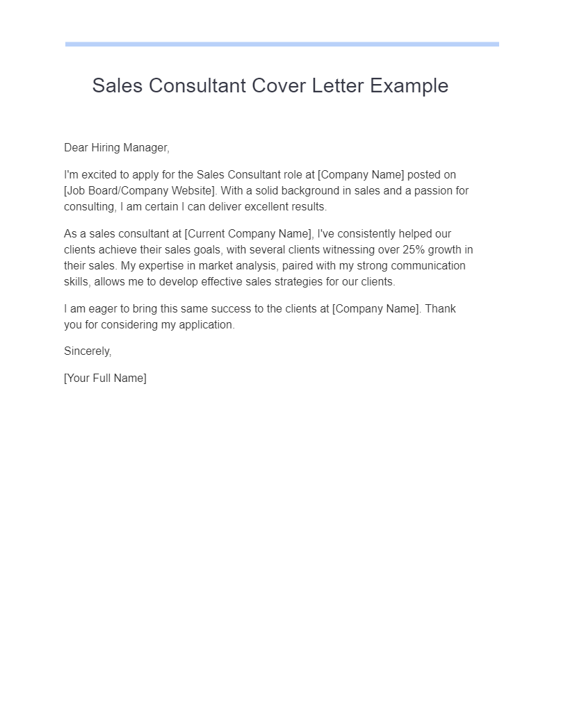 sales consultant cover letter example
