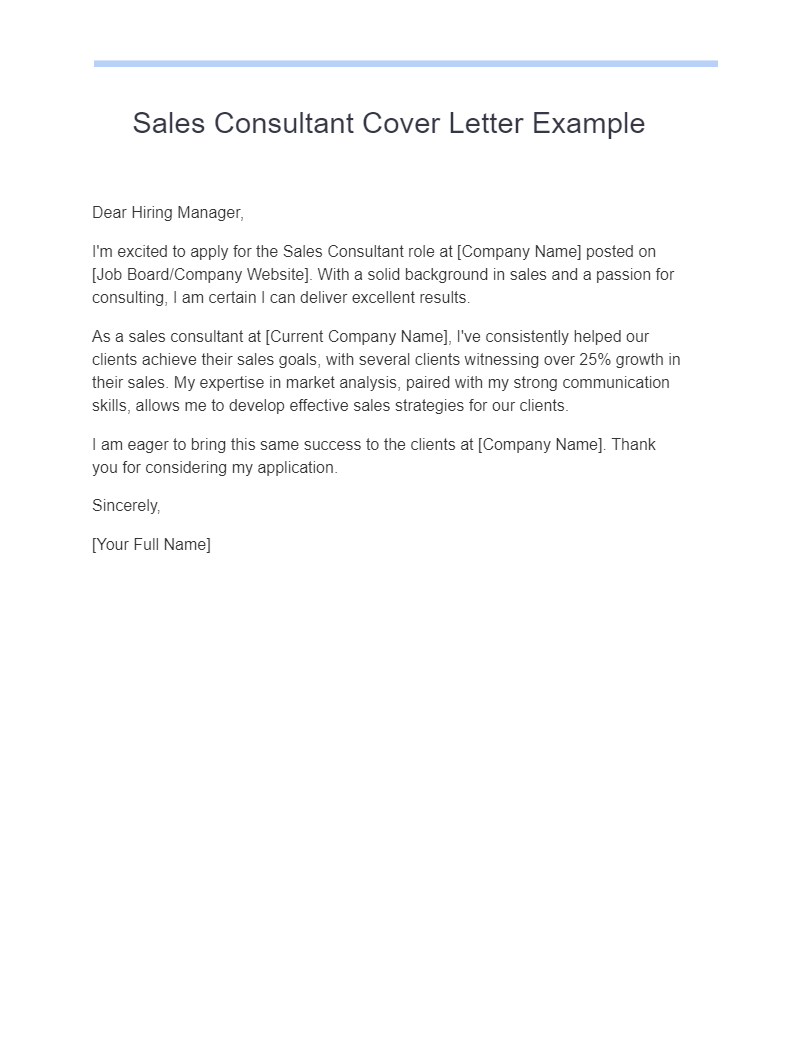 sales consultant cover letter examples