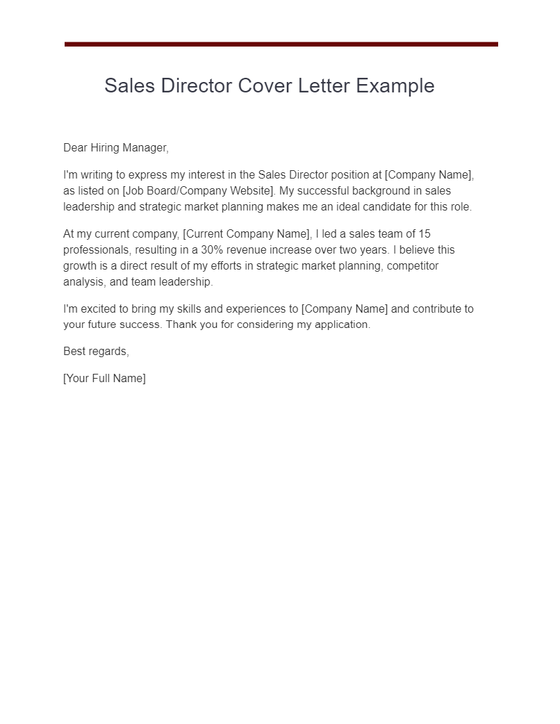 sales director cover letter example