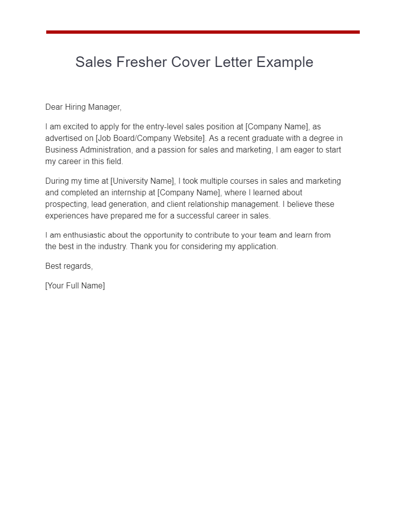 sales fresher cover letter example