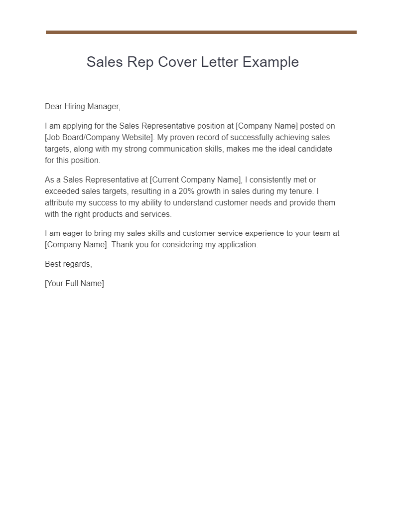 sales rep cover letter example