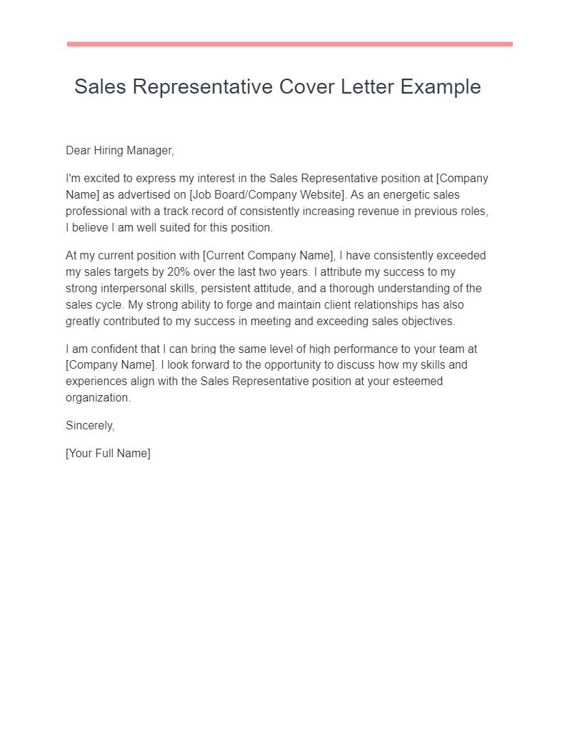 direct sales representative cover letter