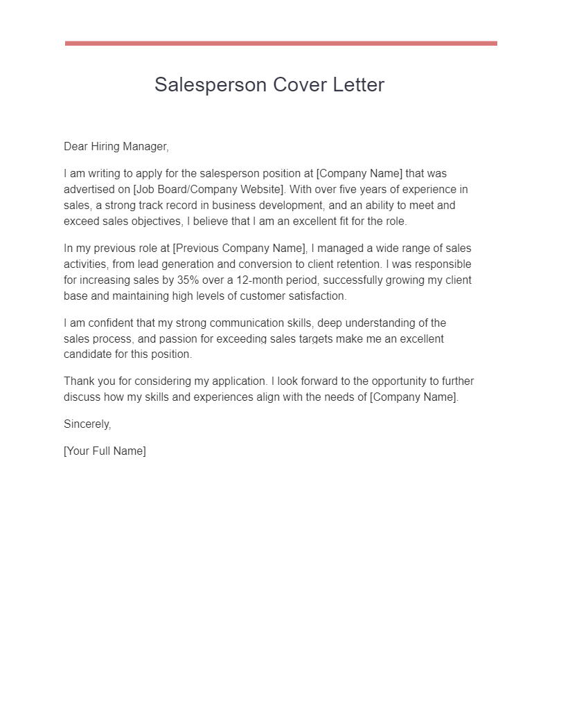 salesperson cover letter