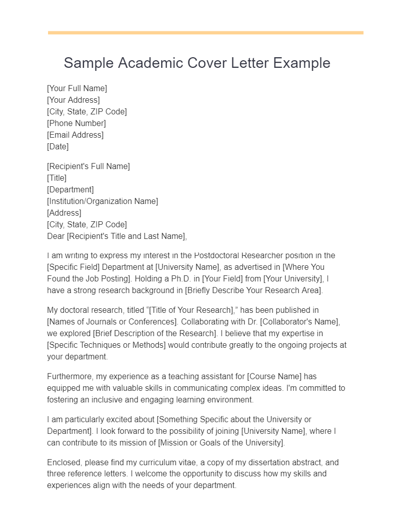 sample academic cover letter example