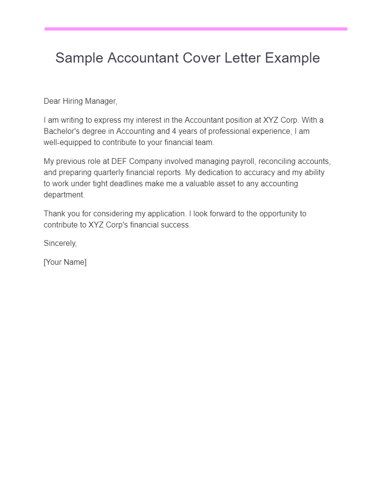 Sample Accountant Cover Letter Example