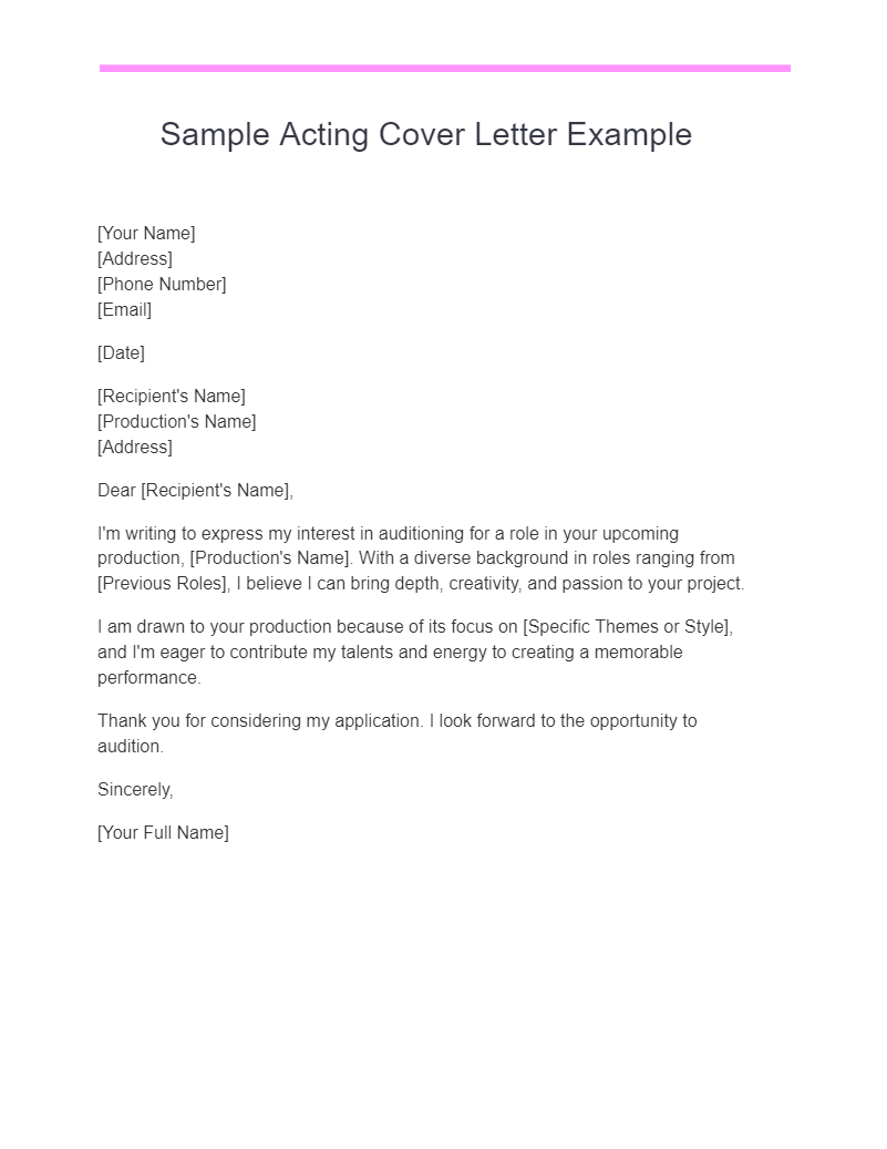 Sample Acting Cover Letter Example