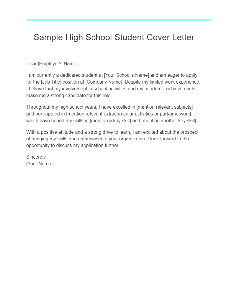 Sample High School Student Cover Letter