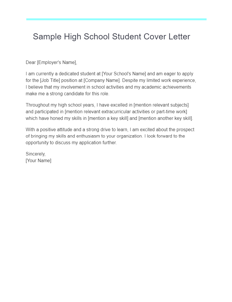 cover letter sample high school student