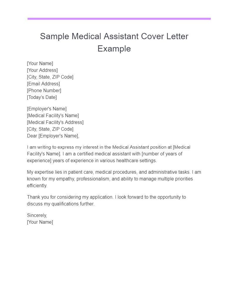 sample medical assistant cover letter example
