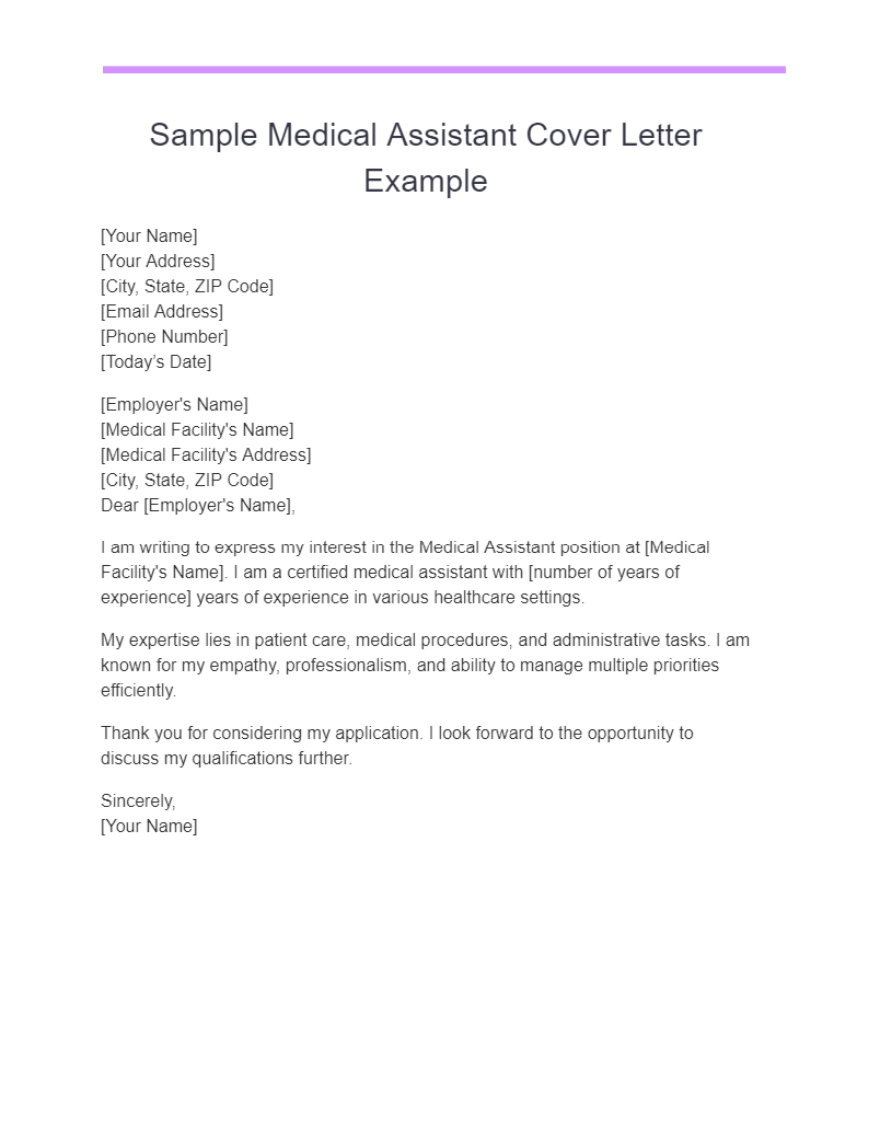 sample medical assistant cover letter