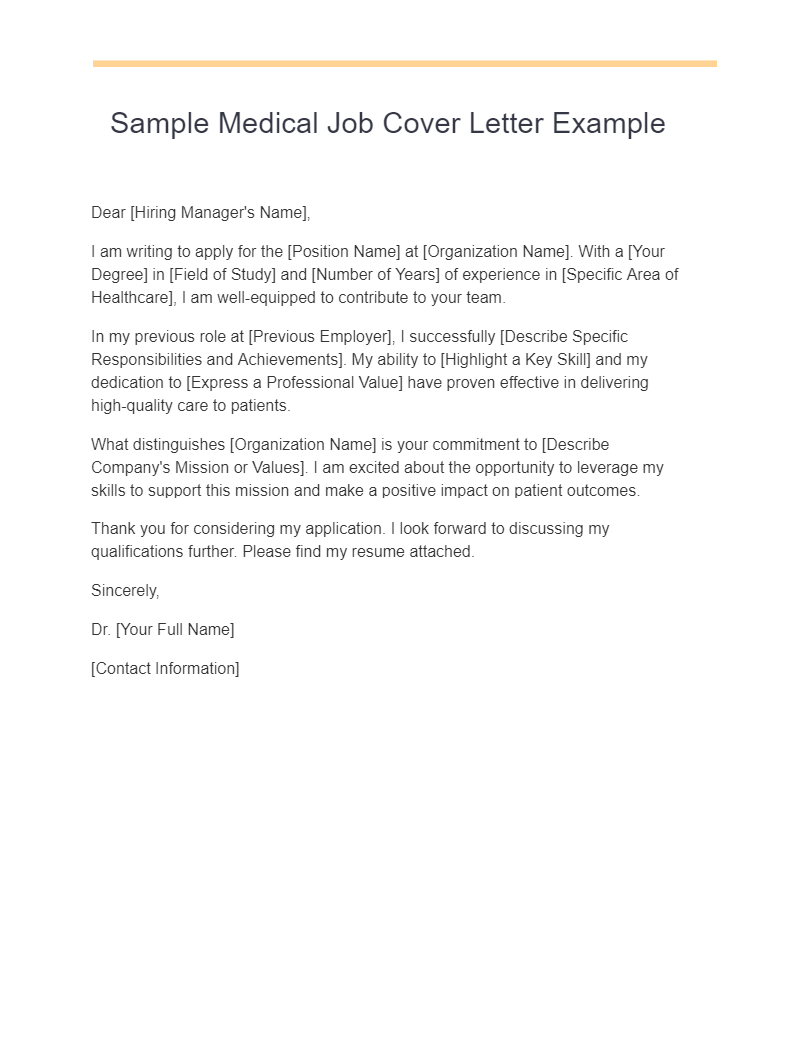 sample medical job cover letter example