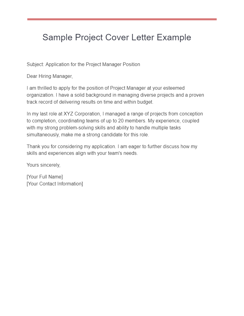 sample project cover letter example