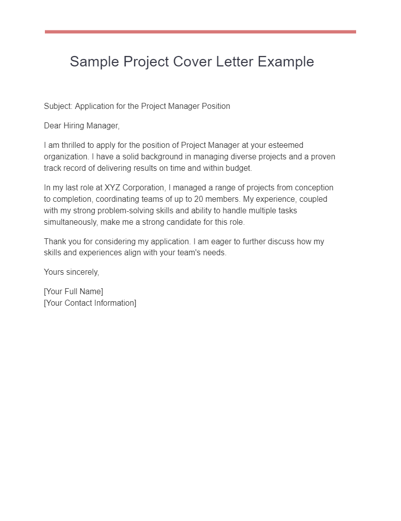 a cover letter for project