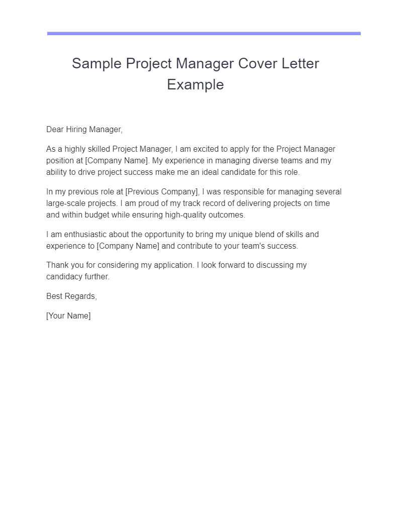 sample project manager cover letter example