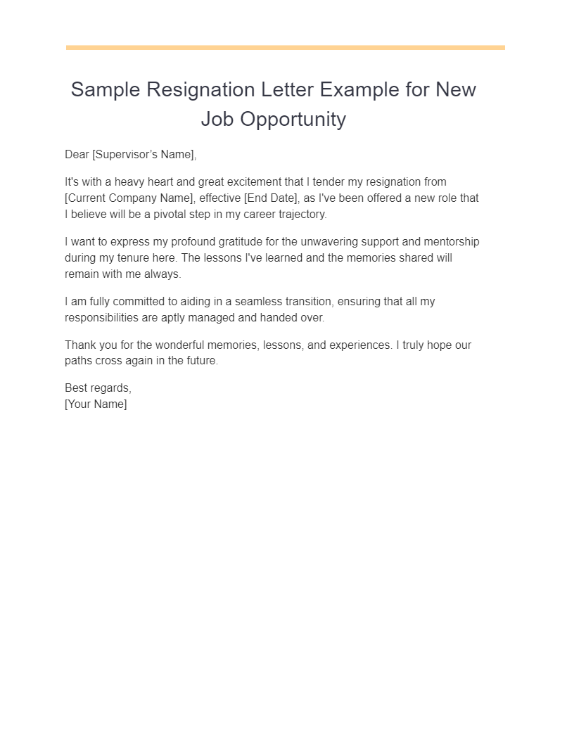 sample resignation letter example for new job opportunity