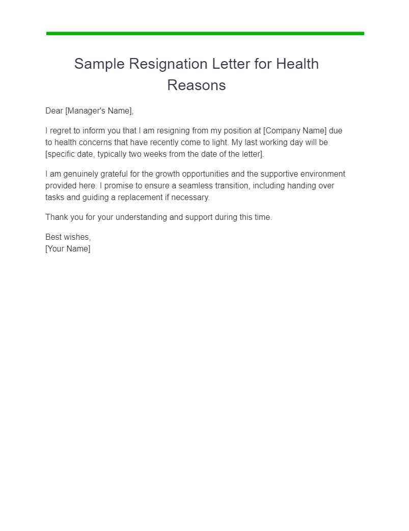 sample resignation letter for health reasons