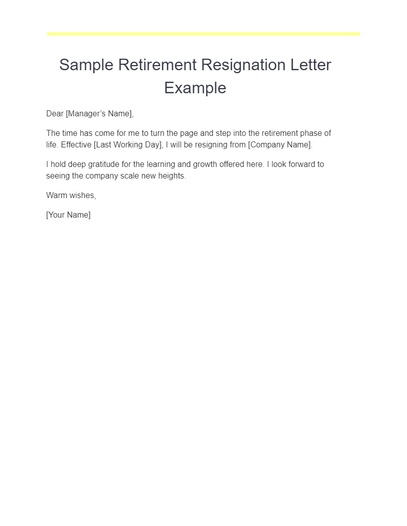 sample retirement resignation letter example