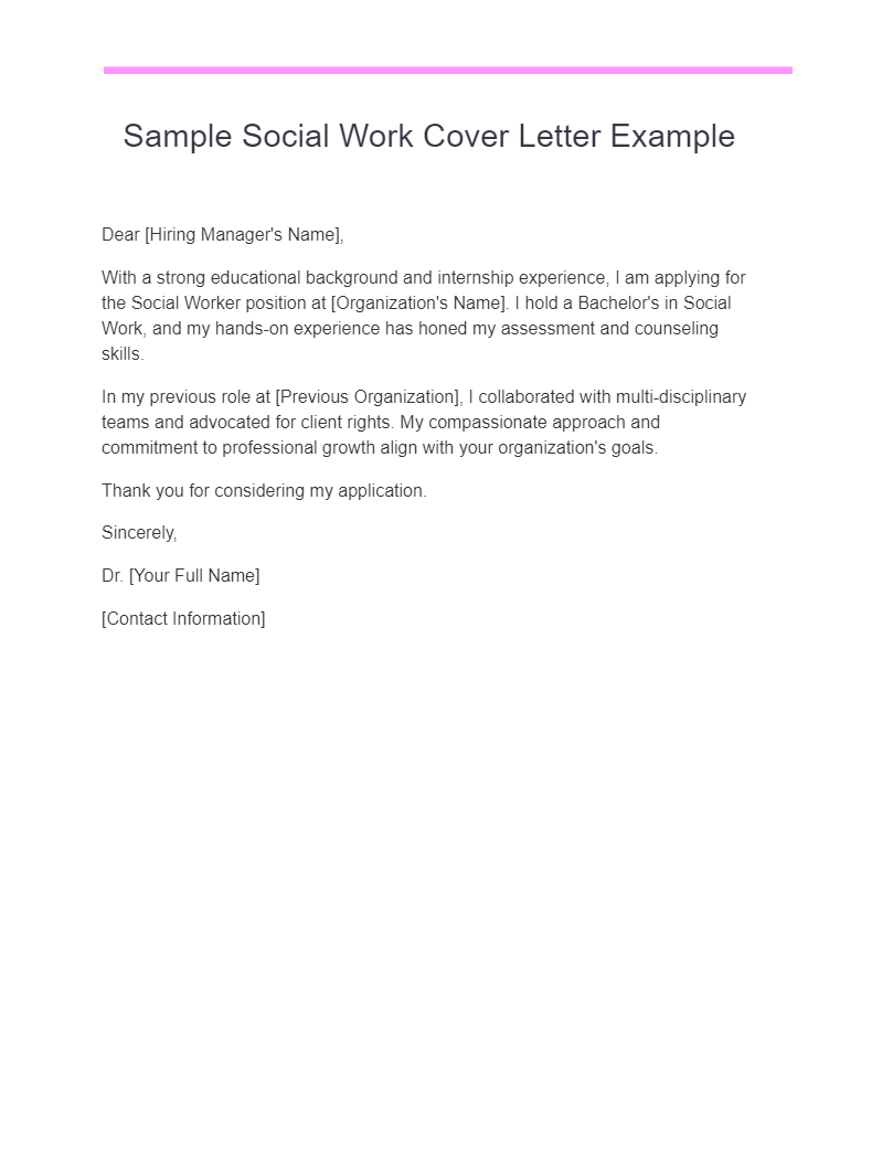 sample social work cover letter example