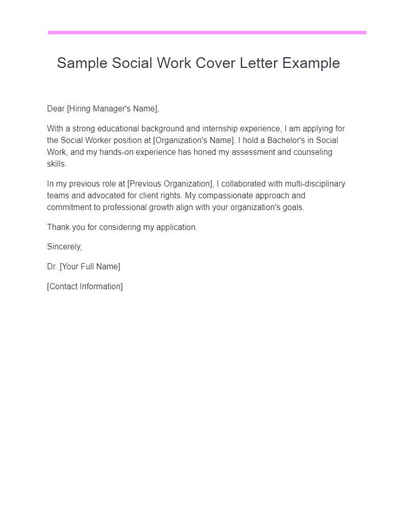 social work cover letter sample