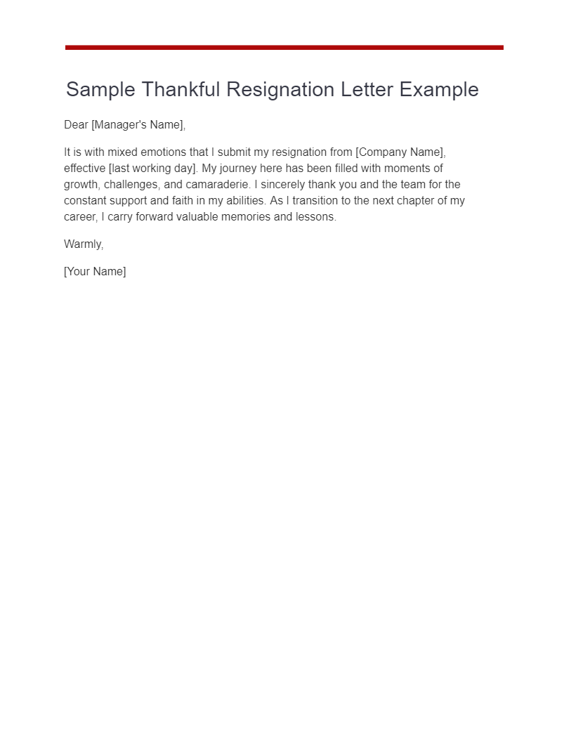sample thankful resignation letter example
