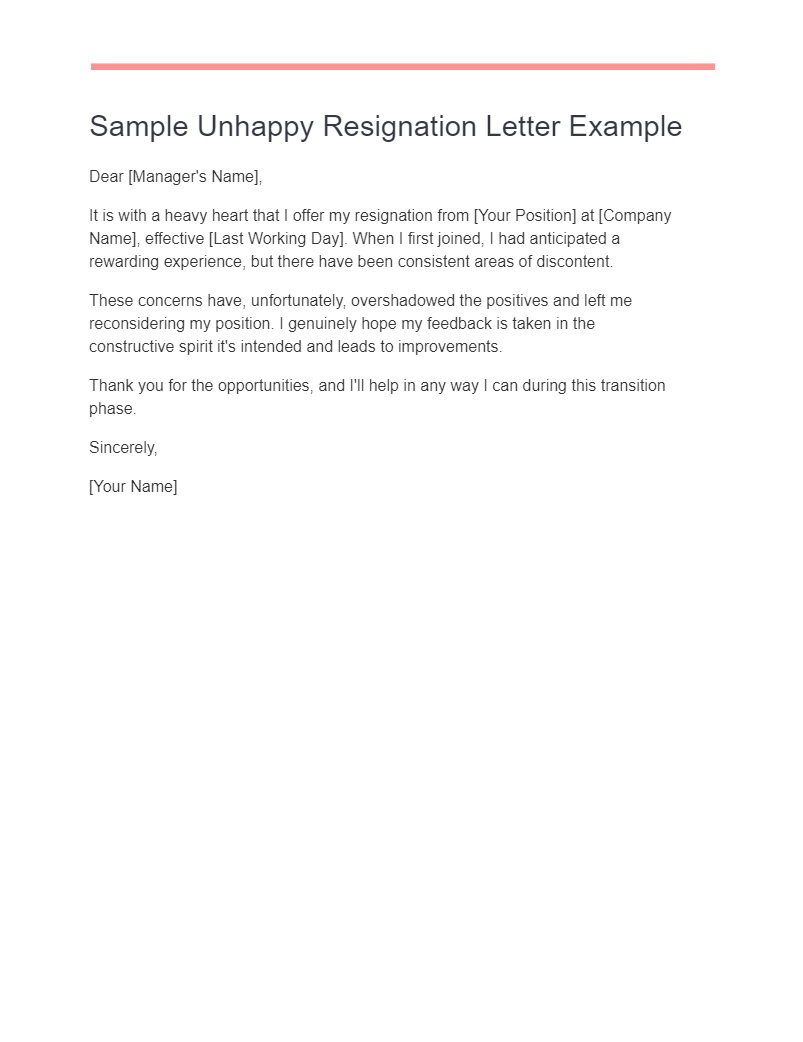 26 Unhappy Resignation Letter Examples How To Write Tips Examples 4741