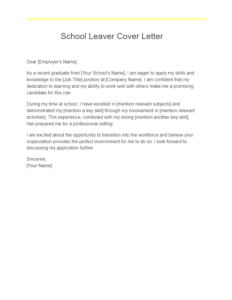 cover letter for school leaver australia