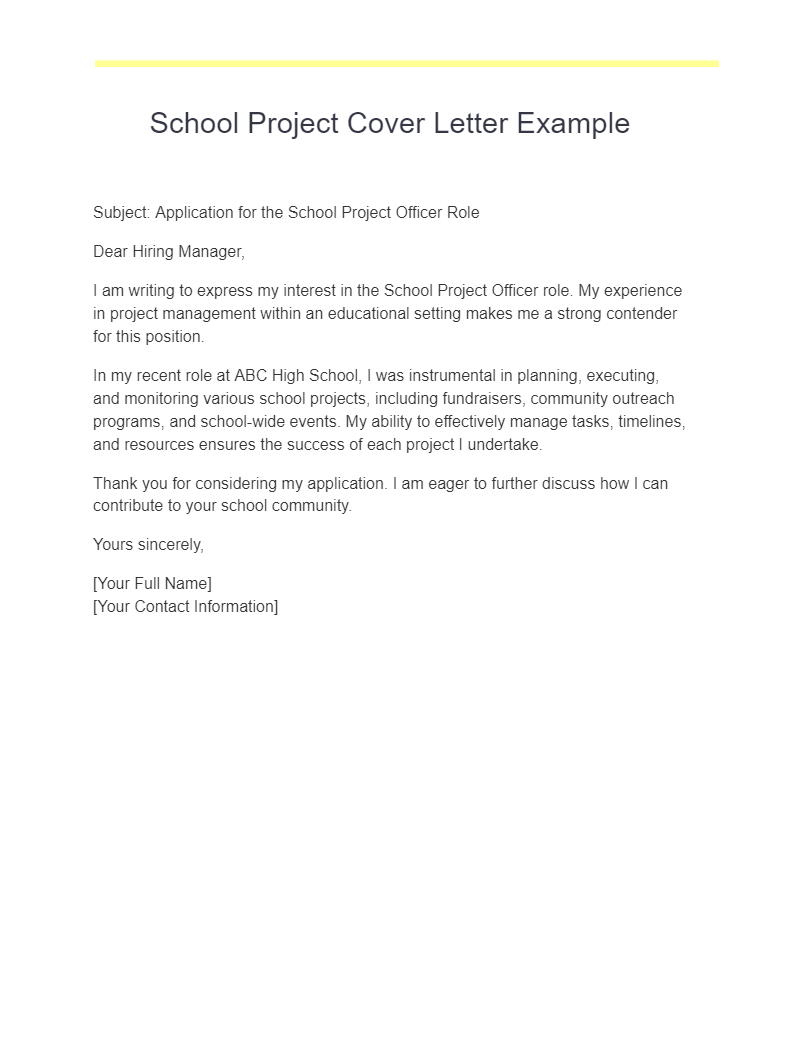 school project cover letter example